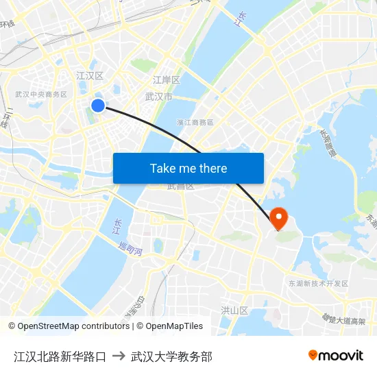 江汉北路新华路口 to 武汉大学教务部 map