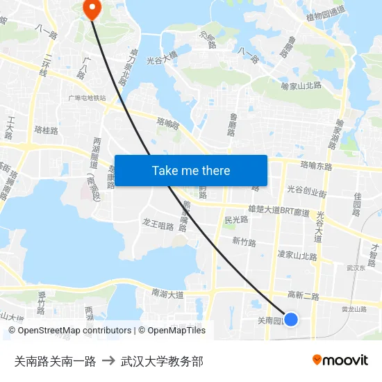 关南路关南一路 to 武汉大学教务部 map