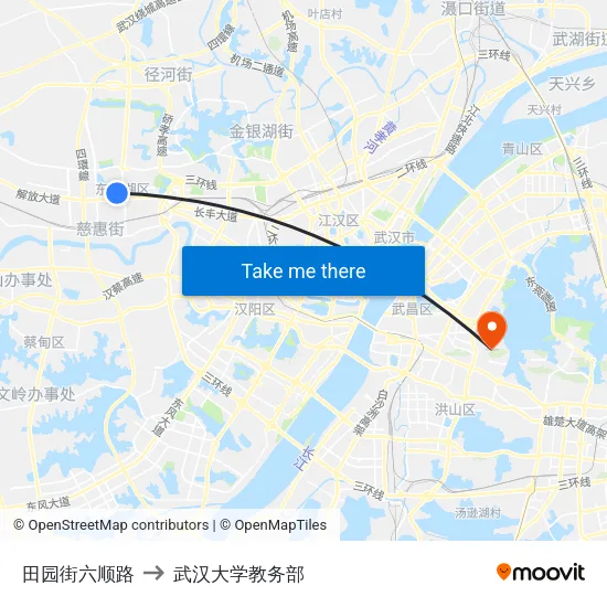 田园街六顺路 to 武汉大学教务部 map