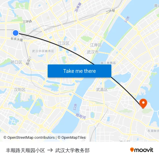 丰顺路天顺园小区 to 武汉大学教务部 map