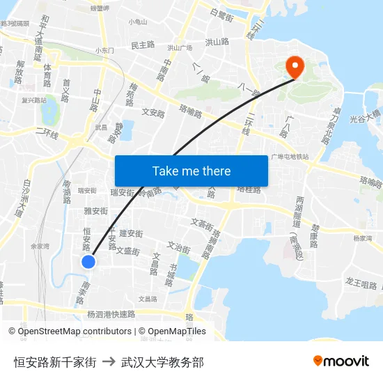 恒安路新千家街 to 武汉大学教务部 map