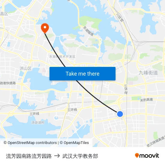流芳园南路流芳园路 to 武汉大学教务部 map