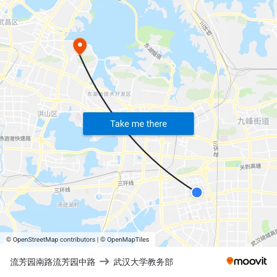 流芳园南路流芳园中路 to 武汉大学教务部 map