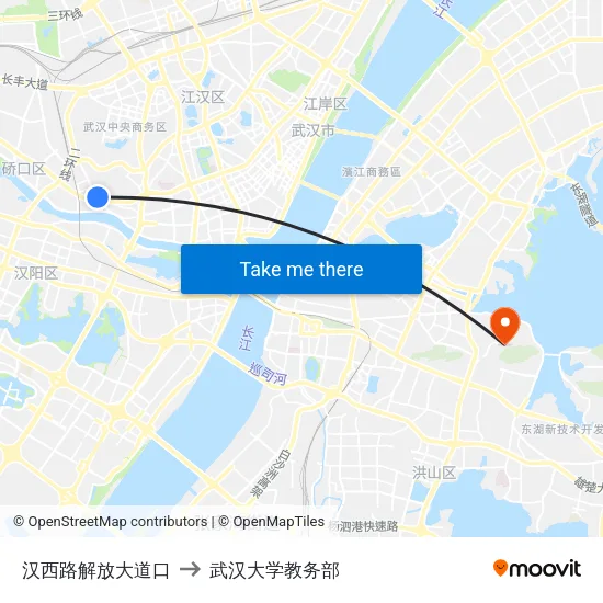 汉西路解放大道口 to 武汉大学教务部 map