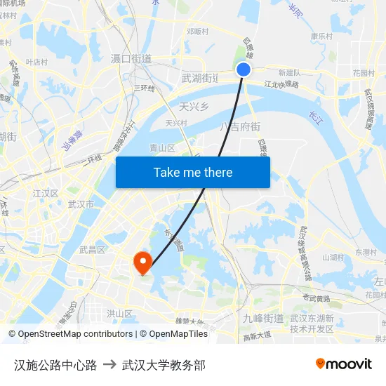 汉施公路中心路 to 武汉大学教务部 map