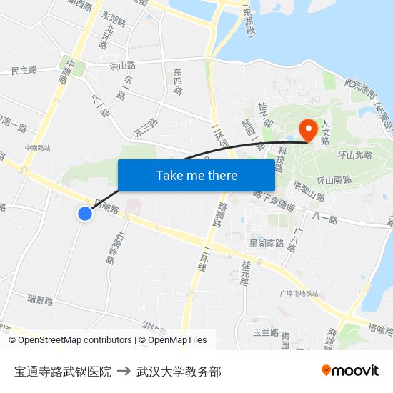 宝通寺路武锅医院 to 武汉大学教务部 map