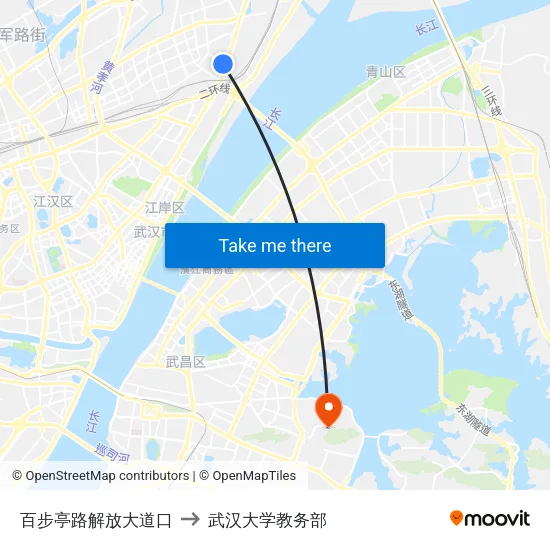 百步亭路解放大道口 to 武汉大学教务部 map