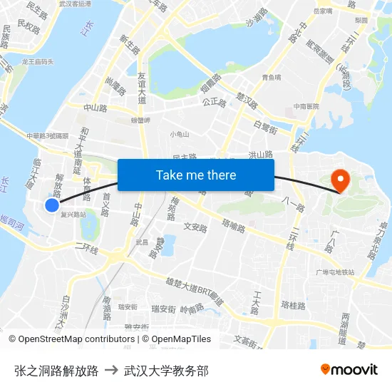 张之洞路解放路 to 武汉大学教务部 map