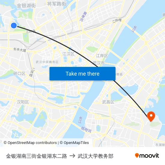 金银湖南三街金银湖东二路 to 武汉大学教务部 map