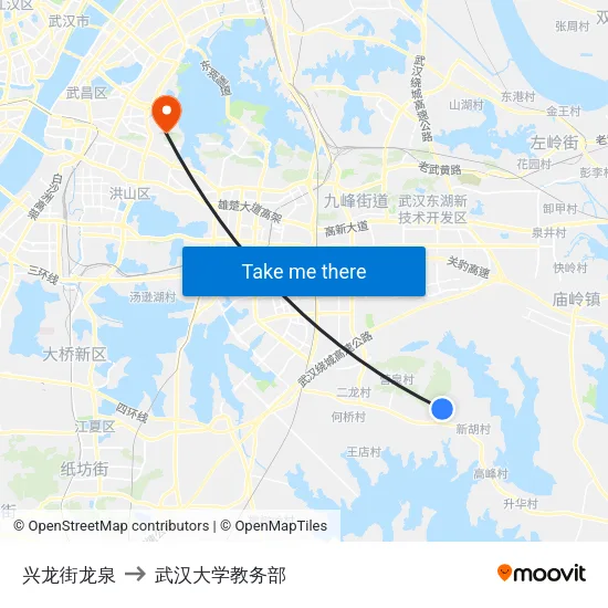兴龙街龙泉 to 武汉大学教务部 map