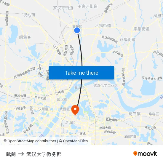 武商 to 武汉大学教务部 map