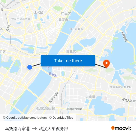 马鹦路万家巷 to 武汉大学教务部 map