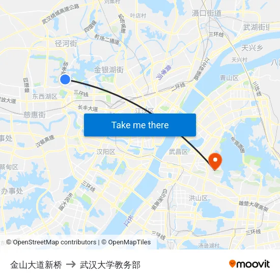 金山大道新桥 to 武汉大学教务部 map