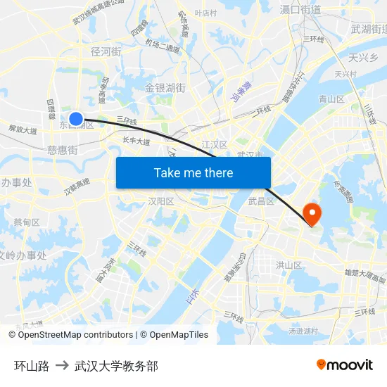 环山路 to 武汉大学教务部 map