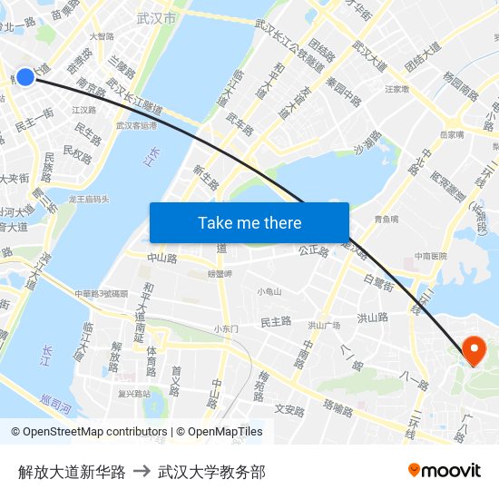 解放大道新华路 to 武汉大学教务部 map