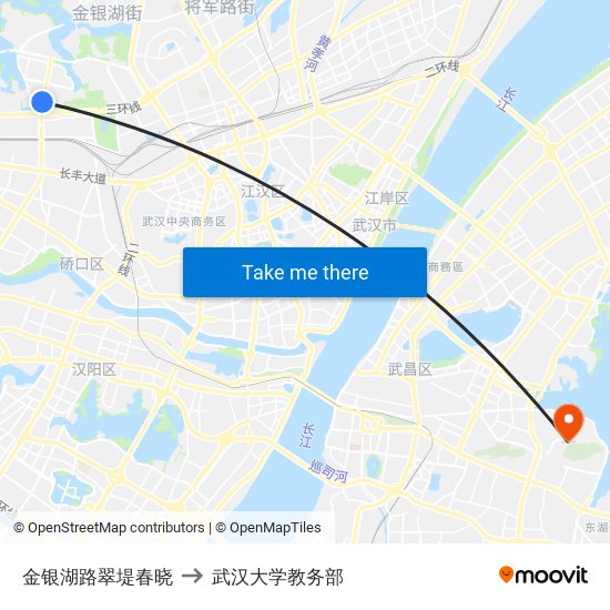 金银湖路翠堤春晓 to 武汉大学教务部 map