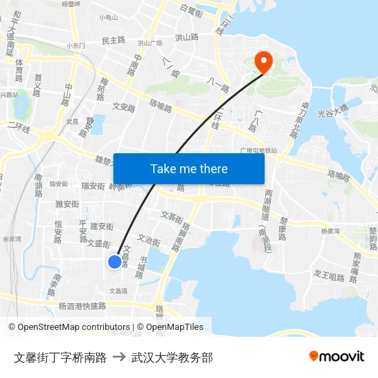 文馨街丁字桥南路 to 武汉大学教务部 map