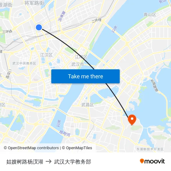 姑嫂树路杨汊湖 to 武汉大学教务部 map