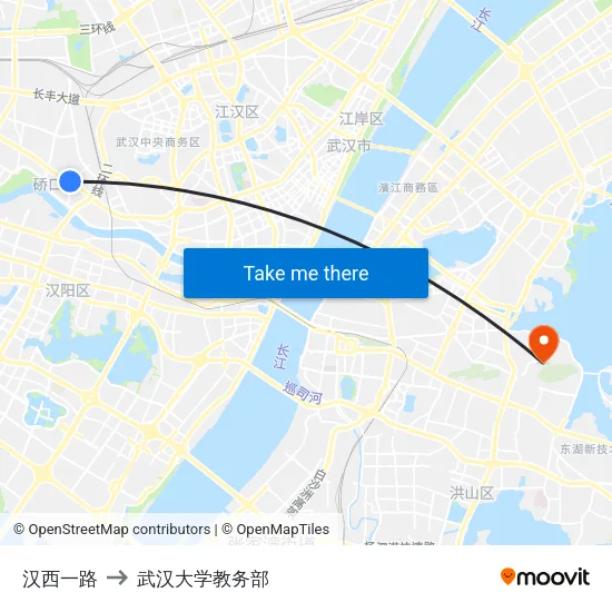 汉西一路 to 武汉大学教务部 map