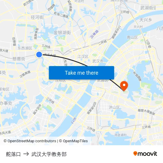 舵落口 to 武汉大学教务部 map