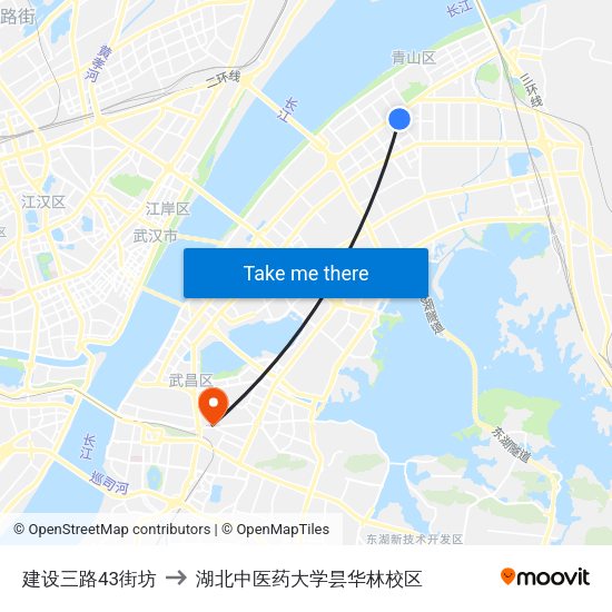 建设三路43街坊 to 湖北中医药大学昙华林校区 map