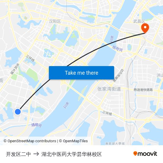 开发区二中 to 湖北中医药大学昙华林校区 map