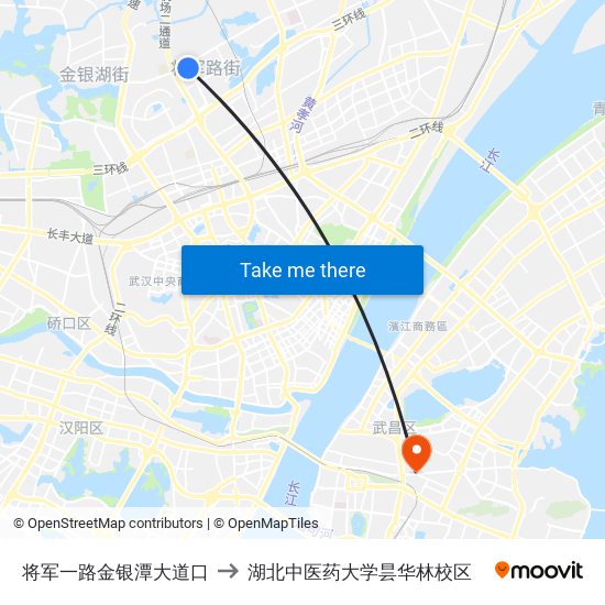 将军一路金银潭大道口 to 湖北中医药大学昙华林校区 map