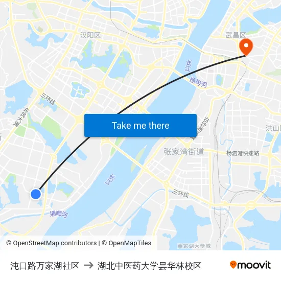 沌口路万家湖社区 to 湖北中医药大学昙华林校区 map