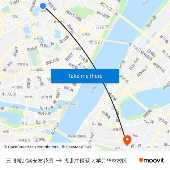 三眼桥北路安友花园 to 湖北中医药大学昙华林校区 map