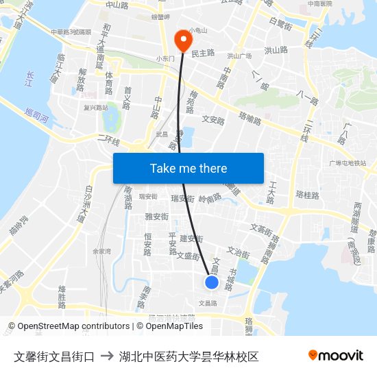 文馨街文昌街口 to 湖北中医药大学昙华林校区 map