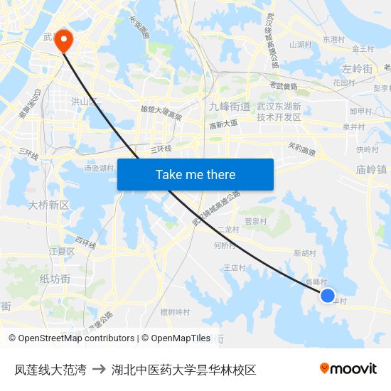 凤莲线大范湾 to 湖北中医药大学昙华林校区 map