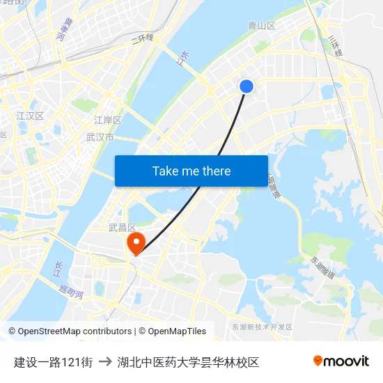 建设一路121街 to 湖北中医药大学昙华林校区 map