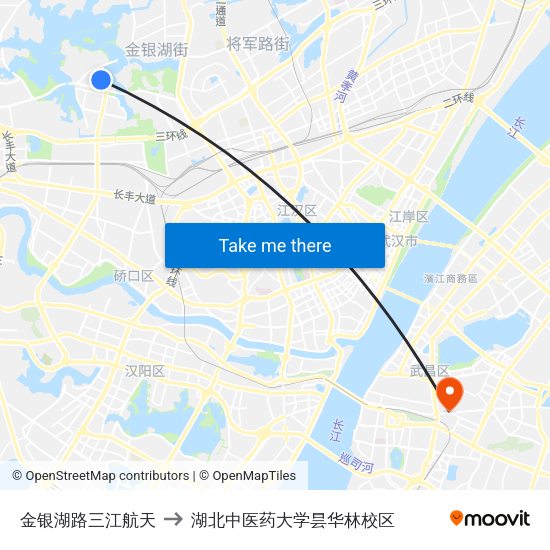 金银湖路三江航天 to 湖北中医药大学昙华林校区 map