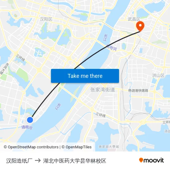 汉阳造纸厂 to 湖北中医药大学昙华林校区 map