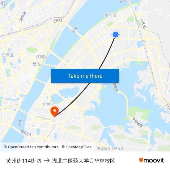 黄州街114街坊 to 湖北中医药大学昙华林校区 map