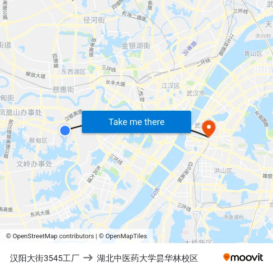 汉阳大街3545工厂 to 湖北中医药大学昙华林校区 map