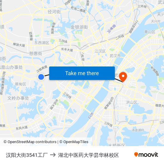 汉阳大街3541工厂 to 湖北中医药大学昙华林校区 map