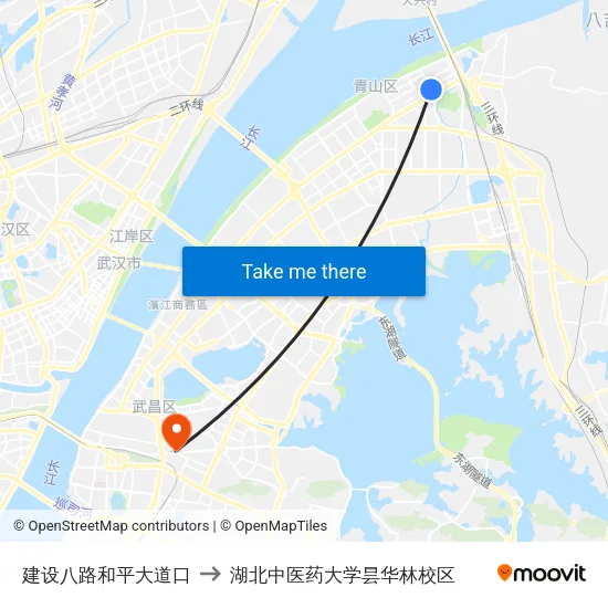 建设八路和平大道口 to 湖北中医药大学昙华林校区 map