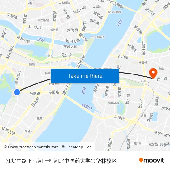 江堤中路下马湖 to 湖北中医药大学昙华林校区 map