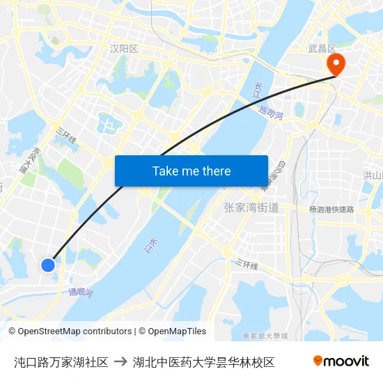 沌口路万家湖社区 to 湖北中医药大学昙华林校区 map