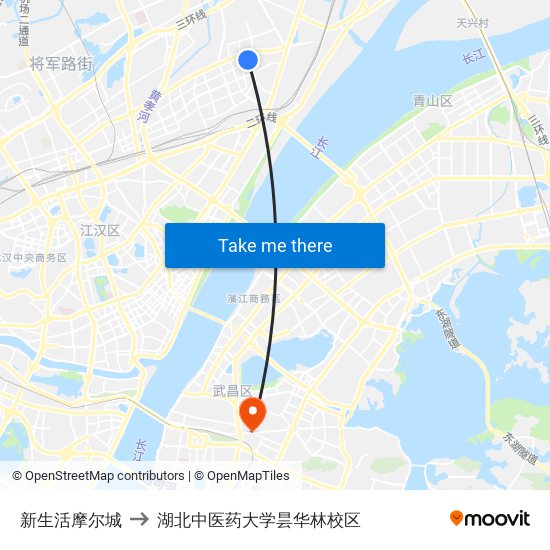 新生活摩尔城 to 湖北中医药大学昙华林校区 map