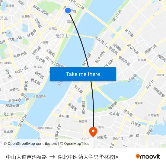 中山大道芦沟桥路 to 湖北中医药大学昙华林校区 map