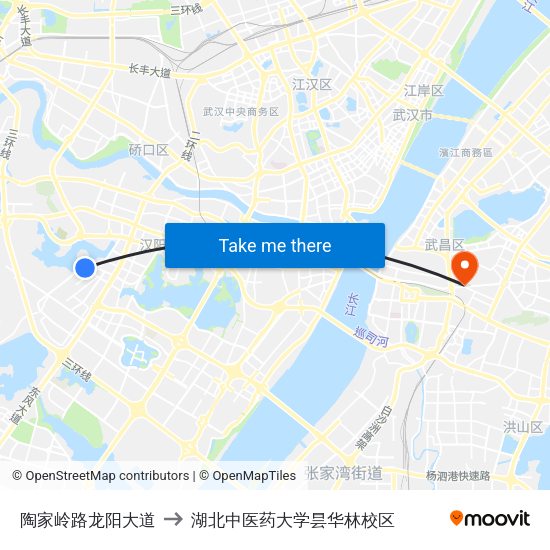 陶家岭路龙阳大道 to 湖北中医药大学昙华林校区 map