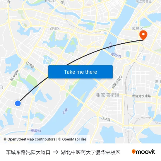 车城东路沌阳大道口 to 湖北中医药大学昙华林校区 map