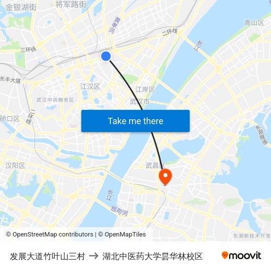 发展大道竹叶山三村 to 湖北中医药大学昙华林校区 map