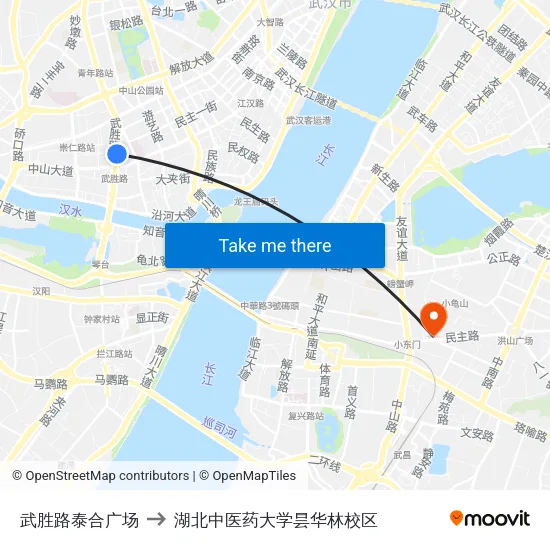 武胜路泰合广场 to 湖北中医药大学昙华林校区 map