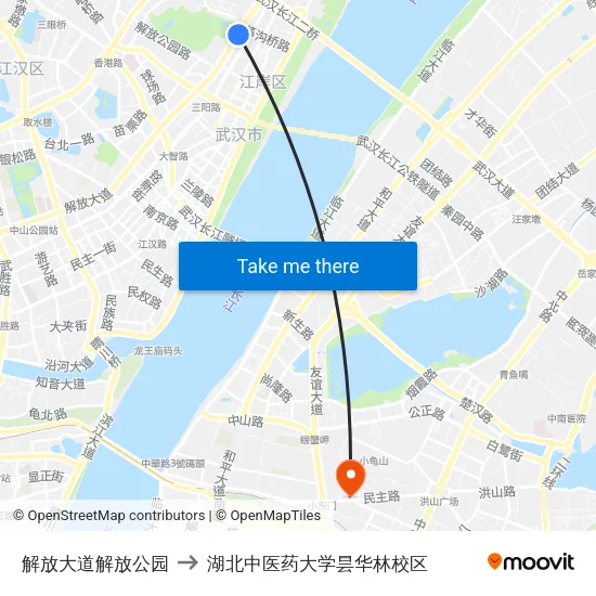 解放大道解放公园 to 湖北中医药大学昙华林校区 map