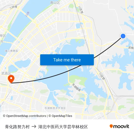 青化路努力村 to 湖北中医药大学昙华林校区 map