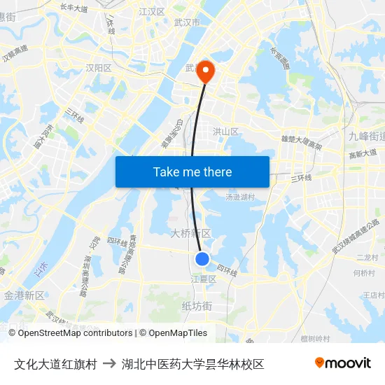 文化大道红旗村 to 湖北中医药大学昙华林校区 map