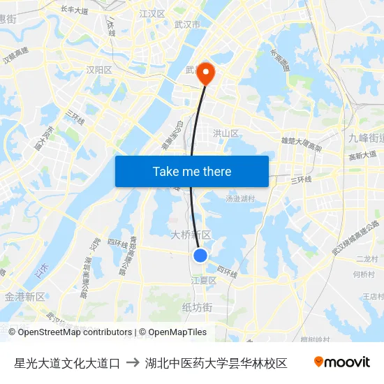 星光大道文化大道口 to 湖北中医药大学昙华林校区 map